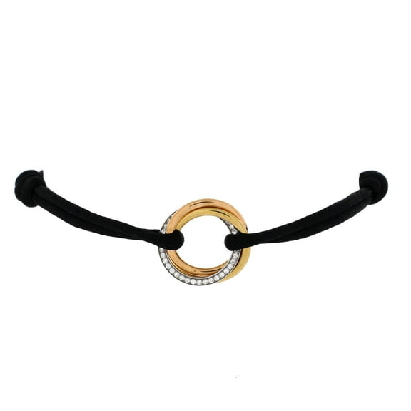 Pre-Owned Cartier Trinity On Cord Bracelet Silk Cord with 18K Tricolor Gold and Diamonds By Rebag