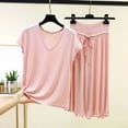 thumbnail image 2 of RQYYD Womens Pajamas Set Short Sleeve Top and Wide Leg Pants Sleepwear Soft Loungewear Pjs Sets for Women, 2 of 5