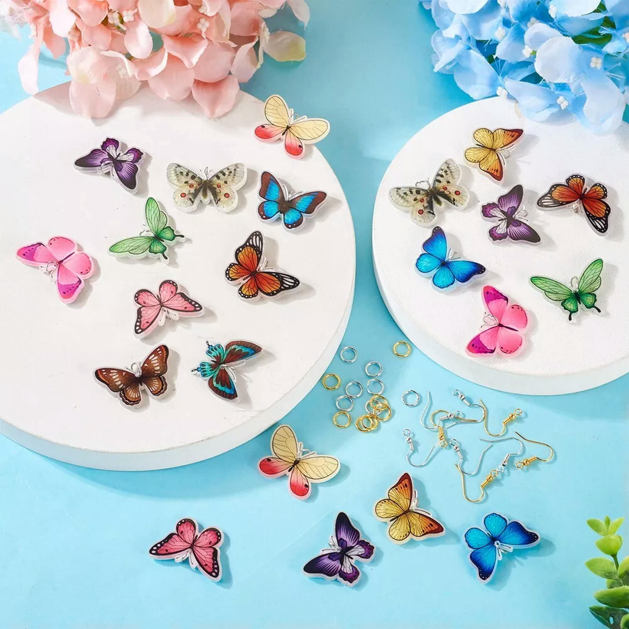 U8MO 24 Pairs Brass Earring Hook Acrylic Pendants DIY Butterfly Earring Making Kits