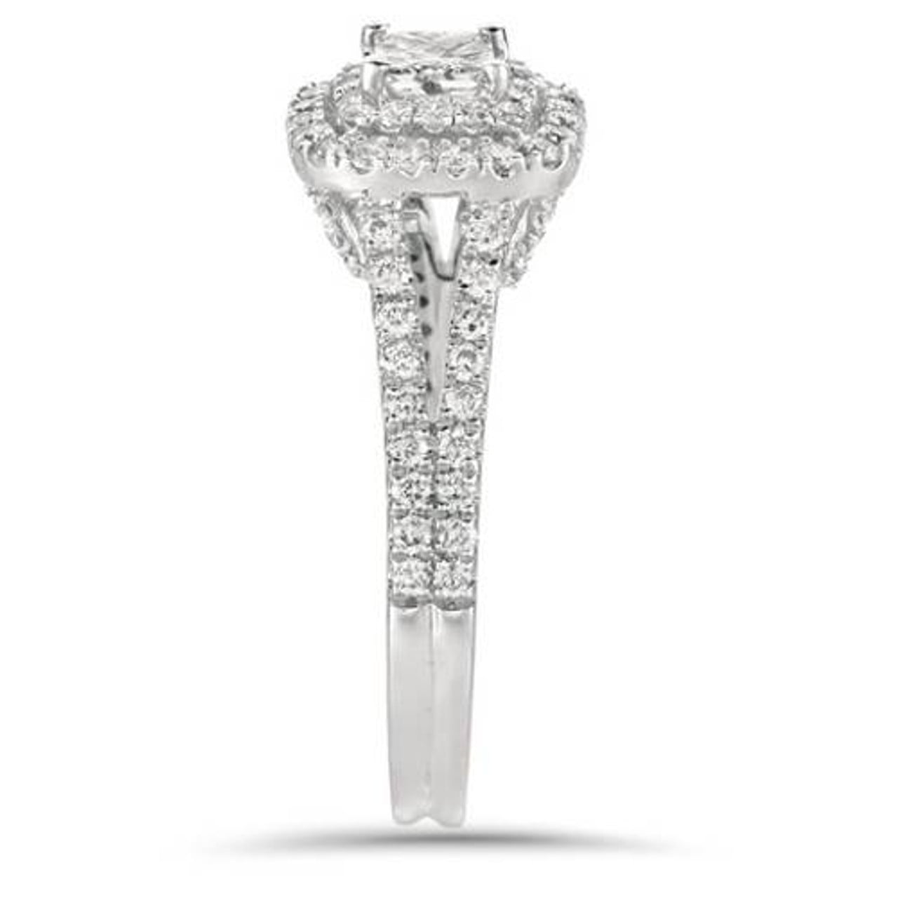 Bow Jewelry 1.5 Ct Princess Cut Moissanite Ring - 14K White Gold Plated Halo Cathedral Shank 8 Prong Set - Engagement Ring - Wedding Ring for Women