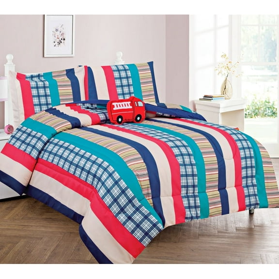 London print design Bed in Bag comforter & sheet set of 6 piece in twin size super soft fade resistant for girls, boys room décor