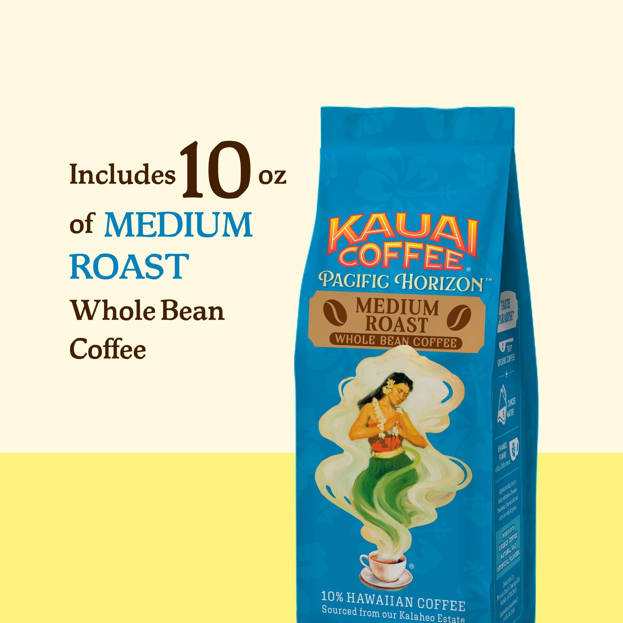 Kauai Coffee Whole Bean Smooth Non Bitter Pure Arabica 10oz 1 Pack
