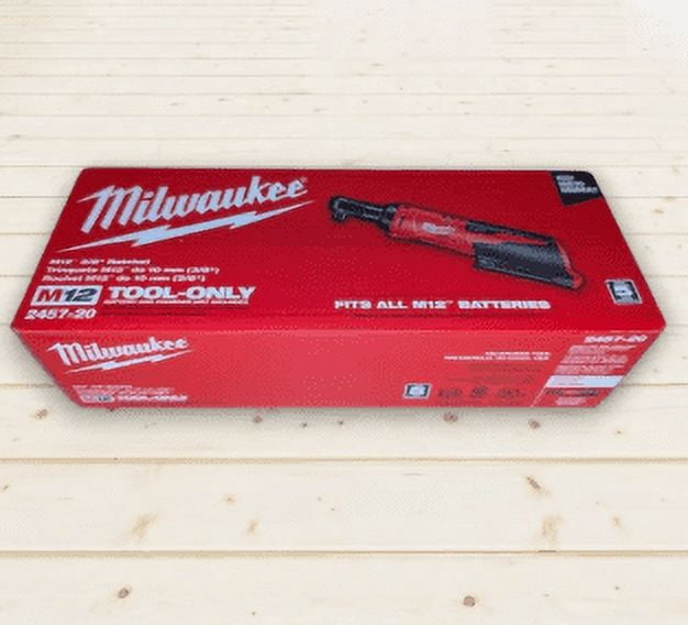 Milwaukee 2457-20 M12 Cordless 3/8" Ratchet – 35 ft-lbs Torque, 250 RPM, Low-Profile Head, Variable-Speed Trigger, Compact & Durable Design (Bare Tool)