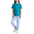 thumbnail image 2 of Stamzod Girls' Clothing Sets Crewneck Short Sleeve T-Shirt and Joggers Pants Set Summer Casual Sweatshirt Dark Blue 1-2 Years, 2 of 9