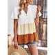 thumbnail image 5 of Top de verano para mujer, manga corta, cuello en V, botón frontal, bloque de color, dobladillo con volantes, Top para mujer naranja M, 5 of 8