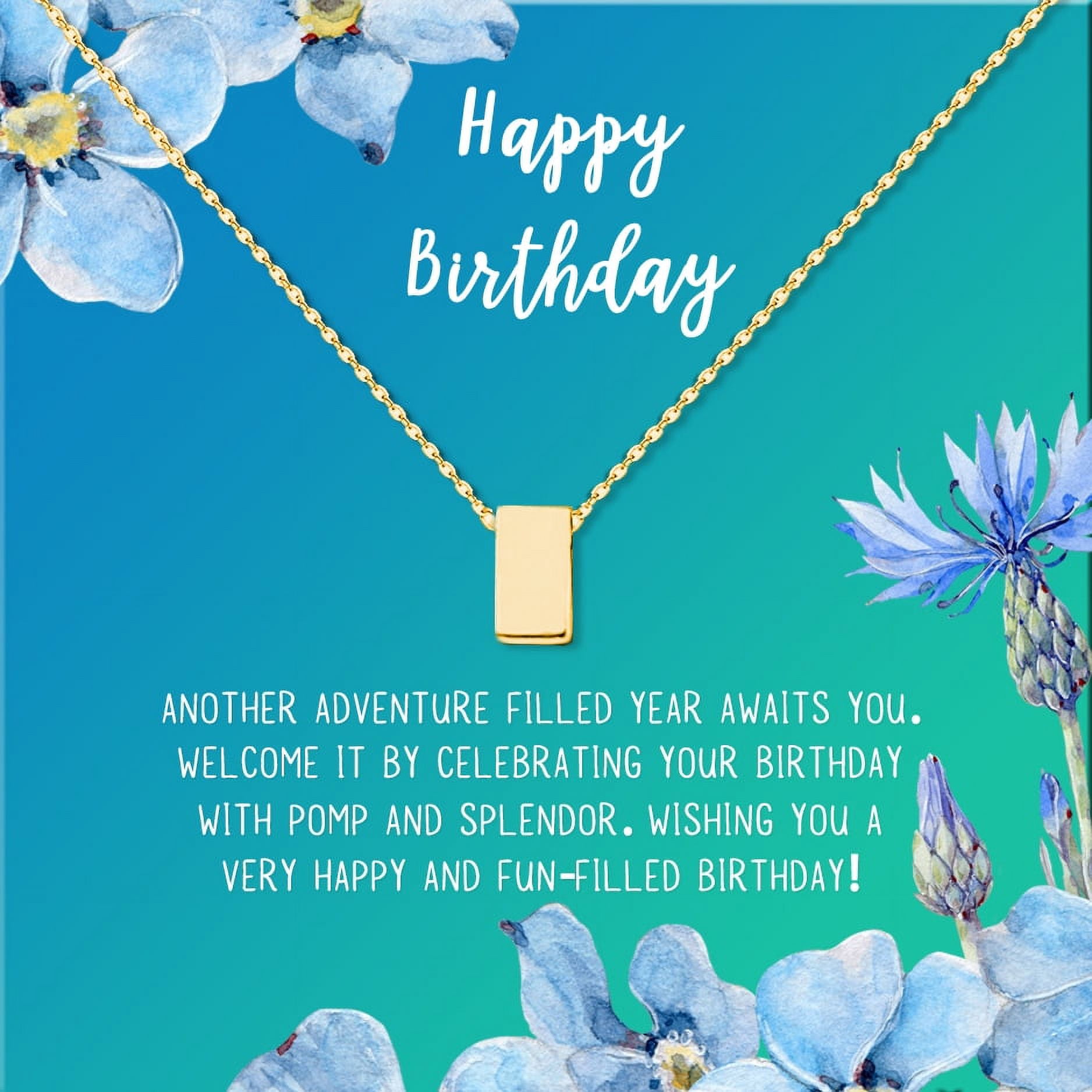 Anavia Happy Birthday Gifts Stainless Steel Fashion Necklace Birthday Card Jewelry Gift for Her, Birthday Gift for Friend-[Gold Cube, Bright Blue Gift Card]