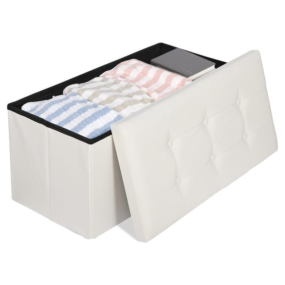 WSSYzyzf White Folding Storage Ottoman, 30" Leather Bench for Bedroom, Entryway, or Living Room, Lift-Top Reveals Spacious Compartment for Blankets, Pillows, Toys