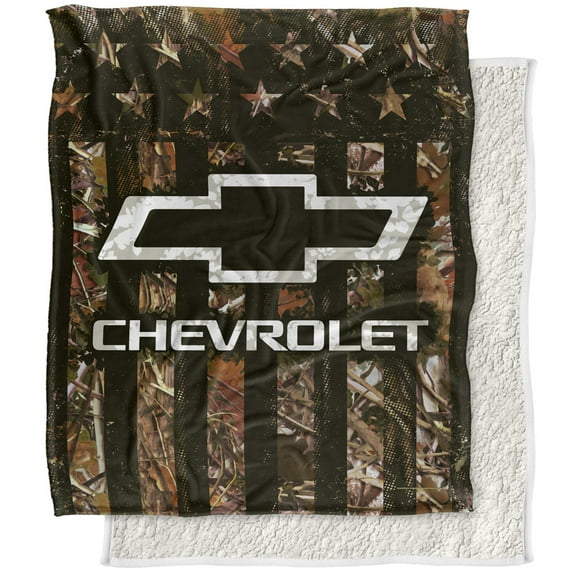 Chevy Blanket, 50'x60' Camo Logo Silky Touch Sherpa Back Super Soft Throw Blanket