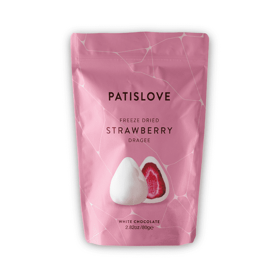 Patislove White Chocolate Covered Freeze-Dried Strawberry Dragees – 2.82 oz, Premium Fruit Snack
