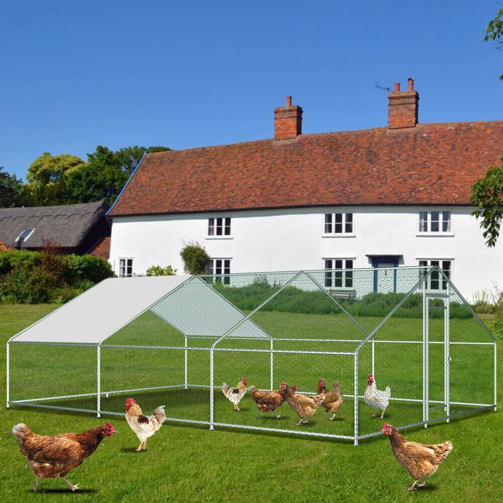 20ft Chicken Coop Run Cage Dog Cage Fence Outdoor Kennel Metal Playpen w/ Cover