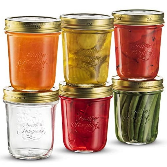 Bormioli Quattro Stagioni Wide Mouth Mason Jars 10 Ounce Glass Jar with Metal Airtight Lid Canning Jar for Jam, Jelly, Honey, Great Pickling, Preserving, Meal Prep, Food Storage, Salad Jar