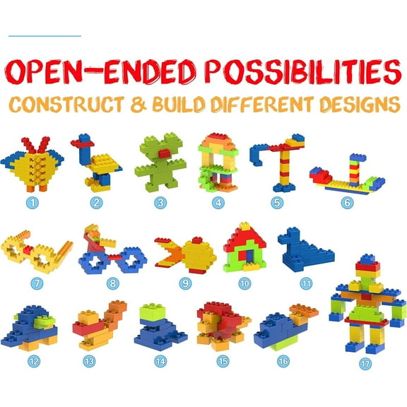 100 Piece Large Construction Brick Building Blocks STEM Bricks Toy Set Creative Learning Early Education Playset 5 Colors 4 Unique Shapes Mix & Match Toys for Kids Boys Girls Child Age 3 