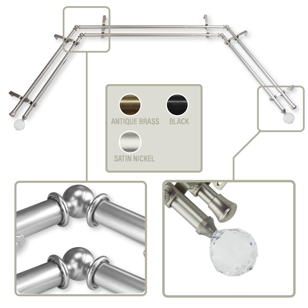 150" Silver Contemporary Double Bay Window Curtain Rod