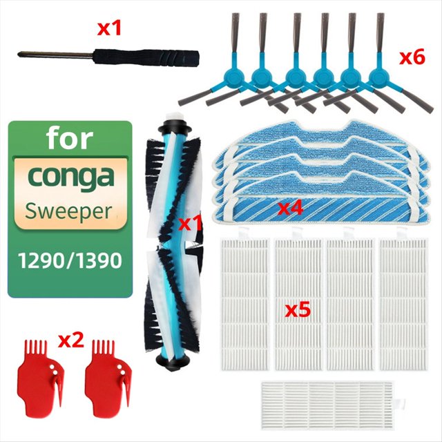 Kit de Repuesto para Aspiradora Robot para 1290 y 1390. Incluye Cepillo Lateral Principal, Filtro, Paño, Cepillo y Destornillador.