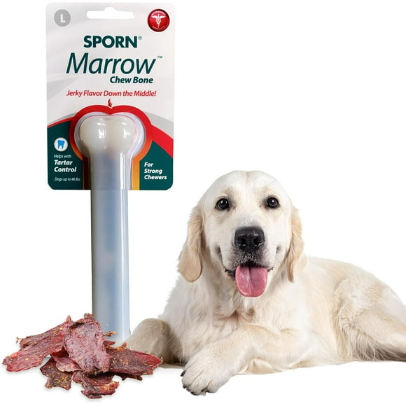 Sporn Durable Marrow Dog Chew Bones for Aggressive Chewers, Jerky Flavor Dog Chew Toys for Large Dogs, Made with Strong Nylon Dog Dental Chew Toy, Gluten-Free & Non-Toxic, Large