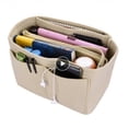 thumbnail image 3 of Bolsa de fieltro para bolso, organizador de maquillaje, para viaje (color: beige, tamaño: 30 x 17 x 21 cm), 3 of 3