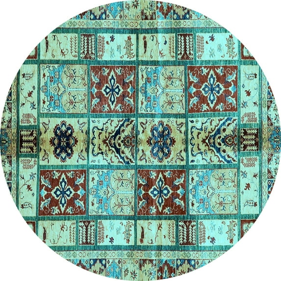Ahgly Company Indoor Round Abstract Light Blue Modern Area Rugs, 6' Round
