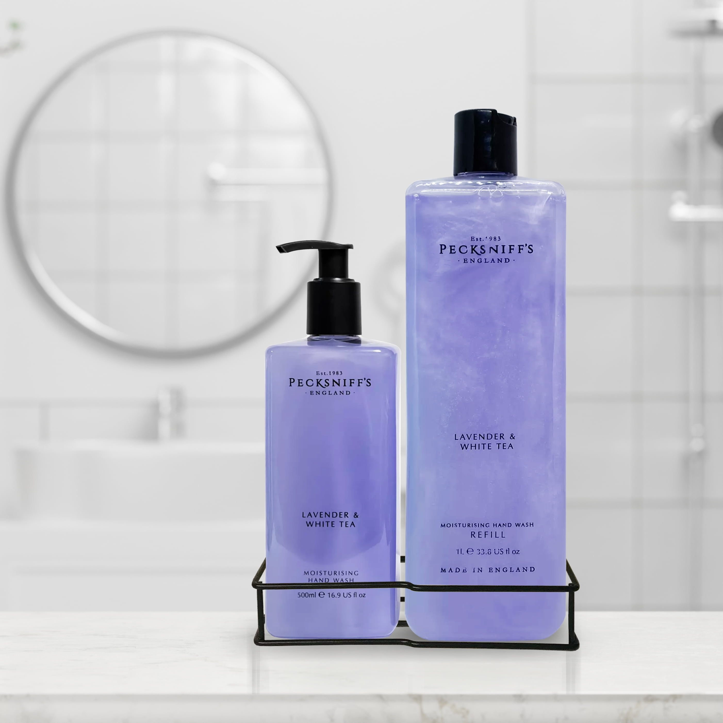 Pecksniffs Classic Lavender & White Tea Moisturizing Hand Wash 500ml/16.9 Fl oz and Hand Wash Refill 1L/1000ml,33.8 Oz