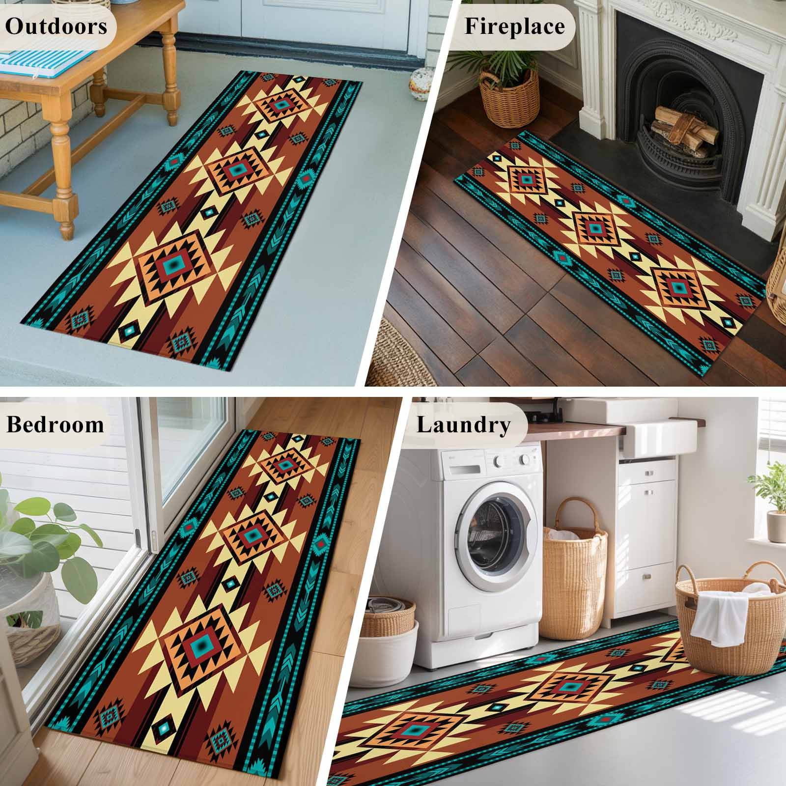 Turquoise Red Runner Rug 2x6 FT, Non Slip Hallway Carpet, Southwest American Native Abstract Pattern Washable Soft Floor Carpet Throw Runner Carpet Long Rug for Entryway Kitchen Bedside Sliding Door