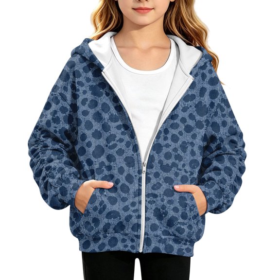 Grblisyd Girls Zip-up Hoodie Kids Long Sleeve Leopard Print Sweatshirt Light Jackets with Pockets Casual Fall Fashion Clothes