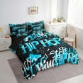 thumbnail image 3 of Feelyou Hip Hop Music Twin Bedding Sets 7-Piece for Child, Black Blue Graffiti Bedding Comforter Set, Street Artwork Reversible Sheet Sets, Microfiber Bedroom Decor, 3 of 7