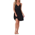 thumbnail image 2 of INSPIRE CHIC Womens Babydoll Lingerie Chemise Sheer Lace V Neck A Line Spaghetti Strap Midi Nightgown Pajama Dress L Black, 2 of 6
