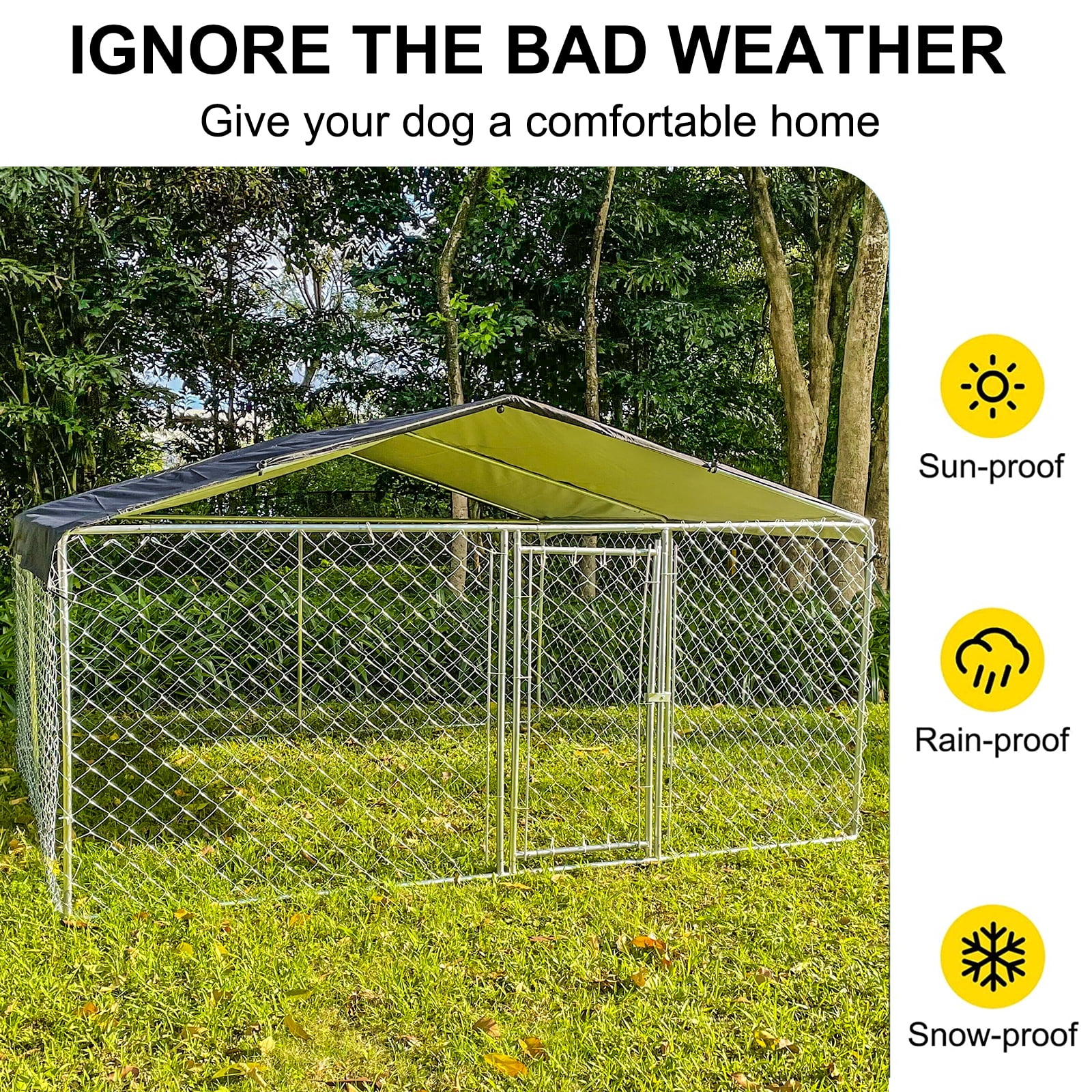10 x 10 ft ( 118" x 118" x 67" ) Outdoor Dog Kennel Outside Large Heavy Duty Shade Dog Pen Playpen Pet Dog Enclosure Crate Dog Run House with UV & Waterproof Cover