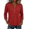 thumbnail image 3 of FchengtaiS Womens 3/4 Sleeve Waffle Knit Tops Button Down V Neck Shirts Spring Fall Casual Business Outfits, 3 of 7