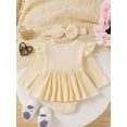 thumbnail image 3 of FOCUSNORM Newborn Baby Girl Spring Outfit Long Sleeve Crew Neck Bow A-line Romper Dress with Headband Infant Fall Clothes, 3 of 9