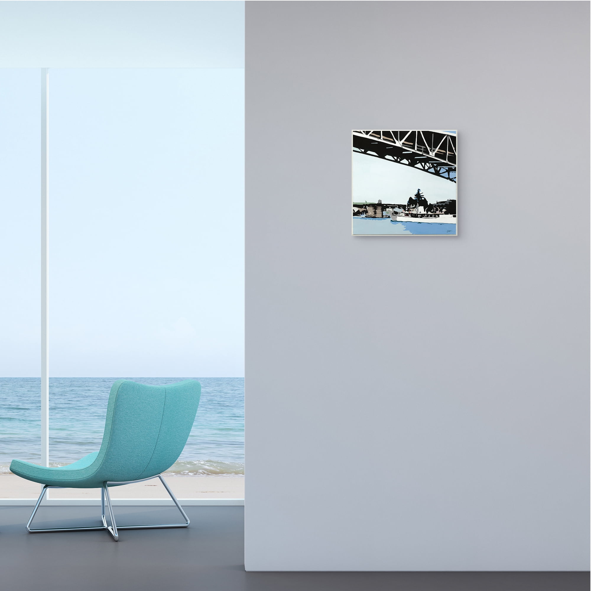 Stupell Industries Ship Passing Under Bridge Soft Edge Abstraction Nature Painting Unframed Art Print Wall Art, 12 x 12
