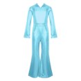 thumbnail image 3 of YONGHS Kids Girls 70s Disco Costume Jumpsuit Christmas Party Dance Bell-bottom Bodysuit Romper Light Blue 12, 3 of 7