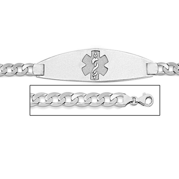 Sterling Silver Medical ID Bracelet W/ Curb Chain 8 Inch