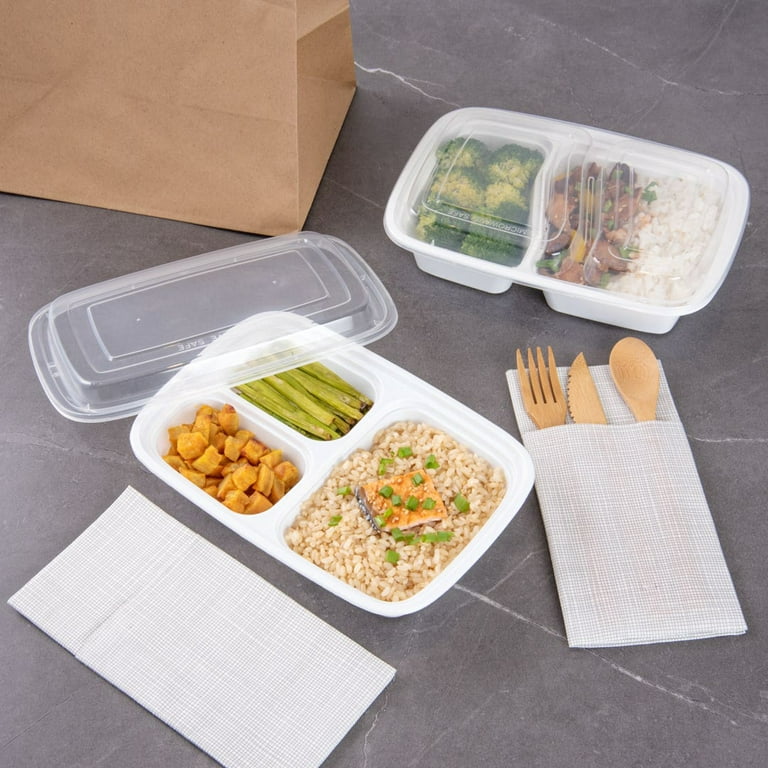 Asporto 38 oz Rectangle White Plastic to Go Box - with Clear Lid, Microwavable - 8 3/4 inch x 6 inch x 2 inch - 100 Count Box