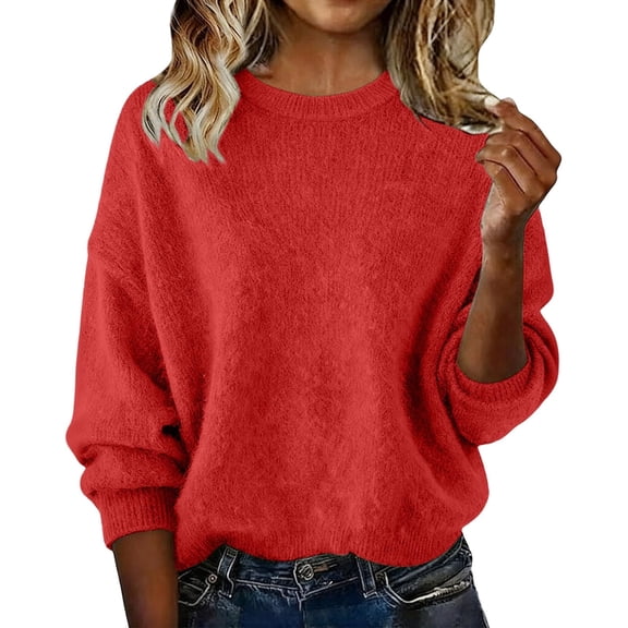 BLVB Fall Sweater for Women Trendy Crewneck Long Sleeve Knitted Pullover Tops Lightweight Soft Comfy Warm Sweater