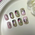 thumbnail image 3 of Uñas postizas adhesivas Blruyci con diseño floral 3D, acrílicas, rosa claro y verde, 3 of 7