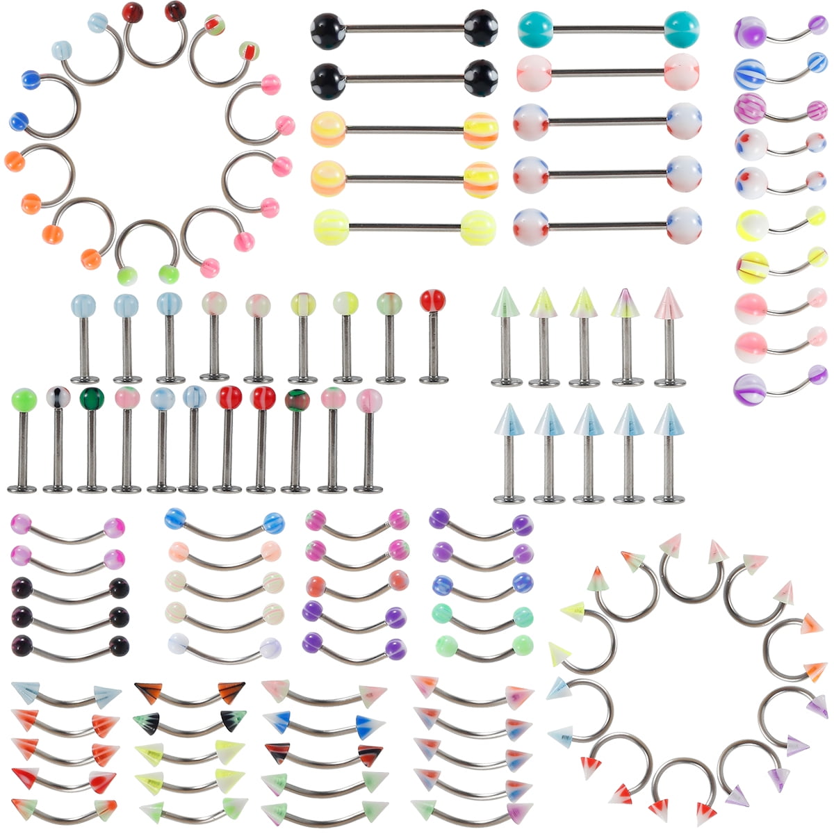 SchSin 110Pcs Piercing Kit Body Piercing Set with Belly Tongue Nose