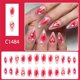 thumbnail image 2 of Medium Length Glossy Press On Nail 24PCS 3D Blush Hearts Valentines Design Gold Starry Accents Waterdrops Shape, 2 of 5