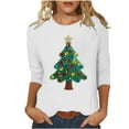 thumbnail image 2 of Guieoi Womens Tops under $10 Womens 2025 Trendy Christmas Printed T-shirt 3/4 Sleeves Blouse Round Neck Casual Loose Top White Black*Friday/Cyber*Monday, 2 of 6