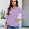 thumbnail image 5 of Qwertyu Women's Polo Shirts 3/4 Sleeve Cotton Collared T Shirt Golf Shirt Business Casual Tee Uniform Tops 3-Button Light Purple 2XL, 5 of 5