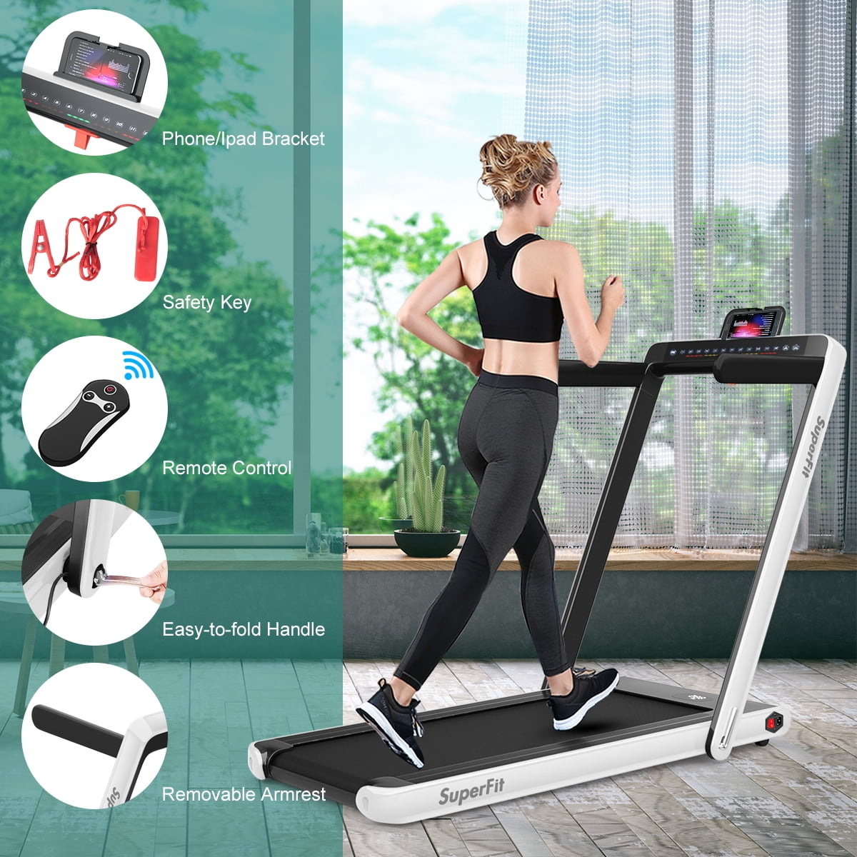 Gymax 2 in 1 Folding Treadmill 2.25HP Running Machine w/ Dual Display White