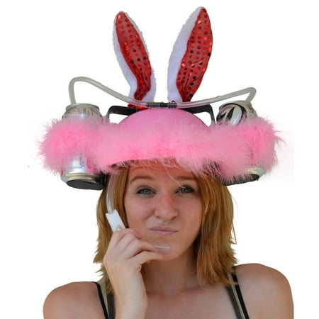 Beer & Soda Guzzler Helmet & Drinking Hat, Pink Bunny Rabbit Ears