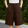 thumbnail image 3 of Cotton Linen Shorts for Women Solid Color Shorts Mid Length Split Casual Fashion Pants, 3 of 5