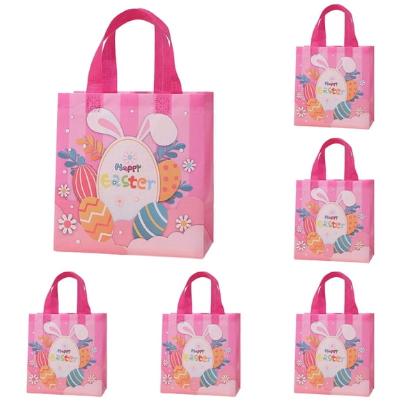 Easter Gift Bags Bulk 5 Pack Reusable Party Bags with Handles, Colorful Egg Hunt Baskets, Bunny Treat Bag, Durable Easter Favor Basket for Candy & Gifts, 27*12*29cm/10.62*4.72*11.41Inch,C-Pink