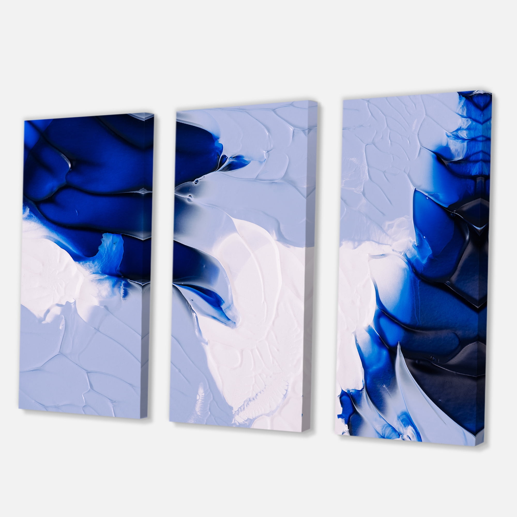 Designart ' Abstract White and Blue Grey Waves ' Modern Canvas Wall Art Print
