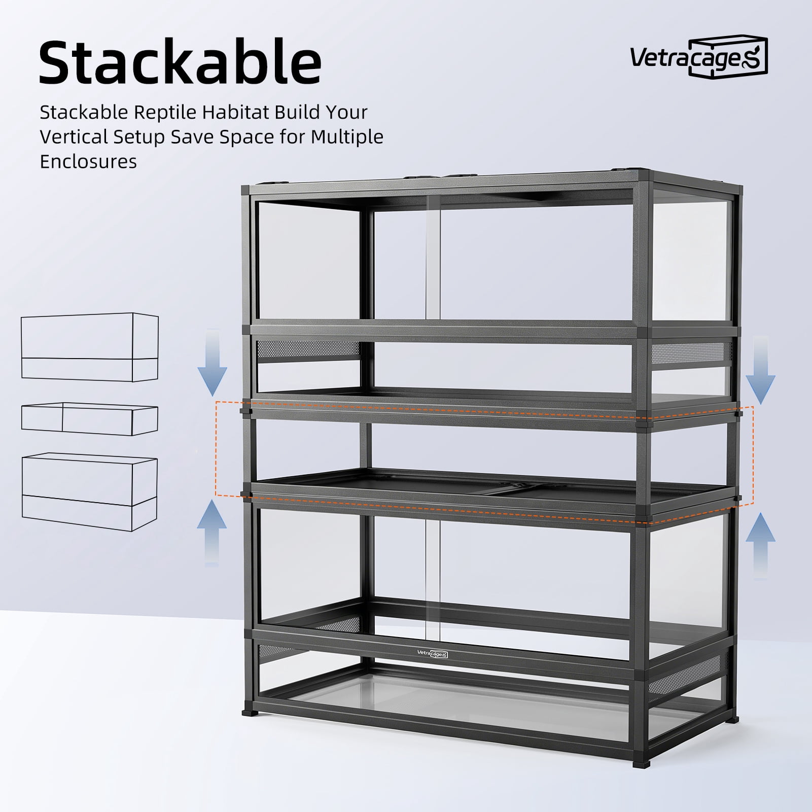 VetraCage Waterproof 36x18x18 Glass Reptile Terrarium, 50 Gallon Bioactive Enclosure with Sliding Doors, Screen Top & Aluminum Frame