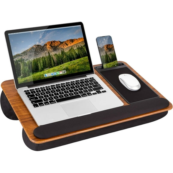 Home Office Pro Lap Desk with Wrist Rest, Mouse Pad, and Phone Holder - Espresso Woodgrain - Fits up to 15.6 Inch Laptops