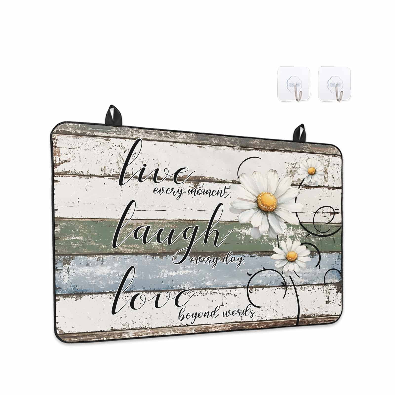 White Green Blue Stove Top Cover for Electric Stove, Heat-proof & Non Slip Glass Top Stove Cover Protector, Vintage Wooden Rustic White Daisy Floral Kitchen Flat Cooktop Rubber Mat 24x21 Inches