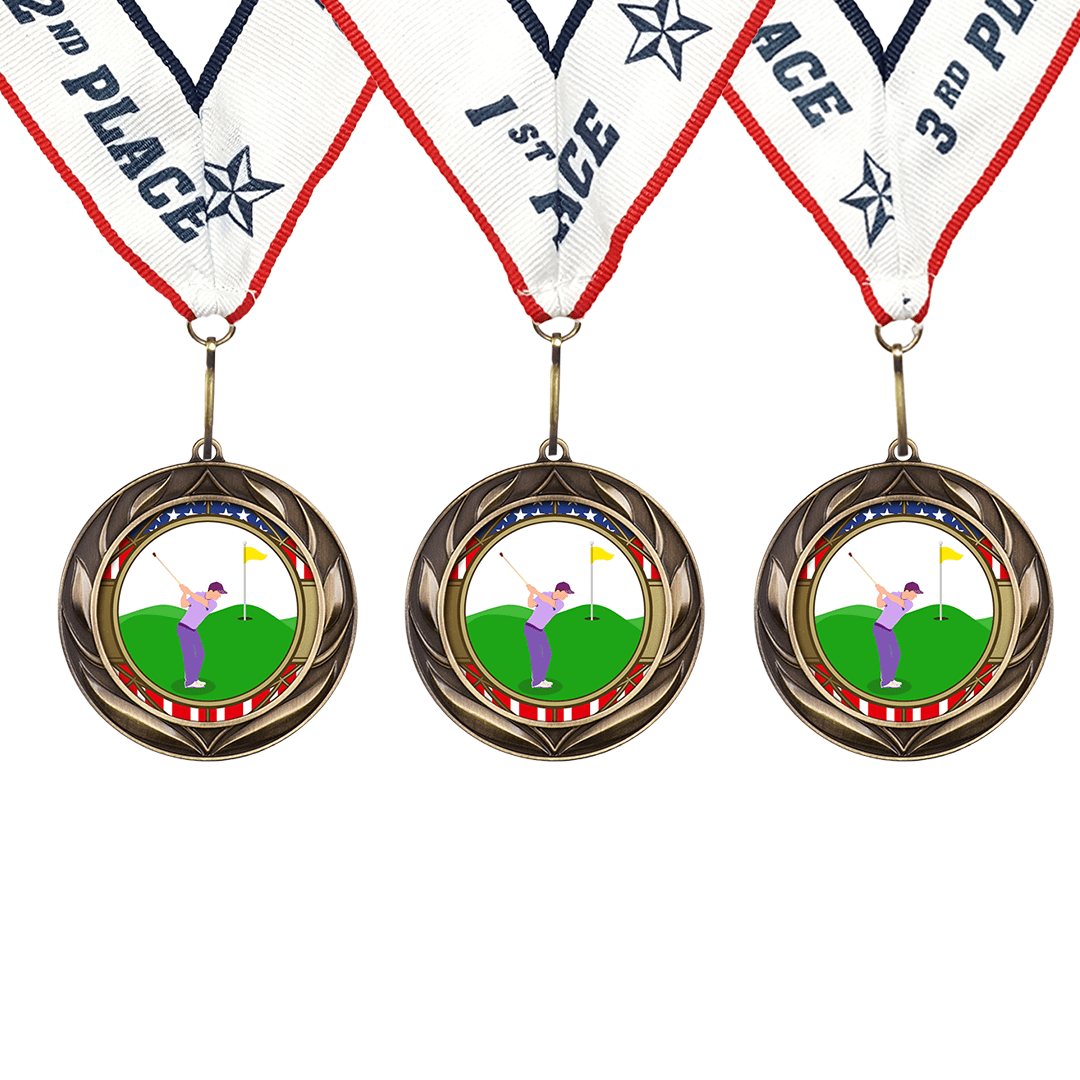 1 1/4" 1st, 2nd & 3rd Place Plastic Award Medals With Striped Ribbon - 12 Pc. Or