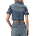 thumbnail image 3 of INSPIRE CHIC Women's Cropped Denim Jacket Short Sleeve Button Front Jean Jacket S Gray Blue, 3 of 6