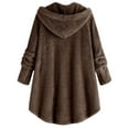 thumbnail image 2 of Long Sleeve Solid Fuzzy Fleece Casual Overcoat Button up Ear Hooded Jacket Outwear with Pocket, 2 of 9
